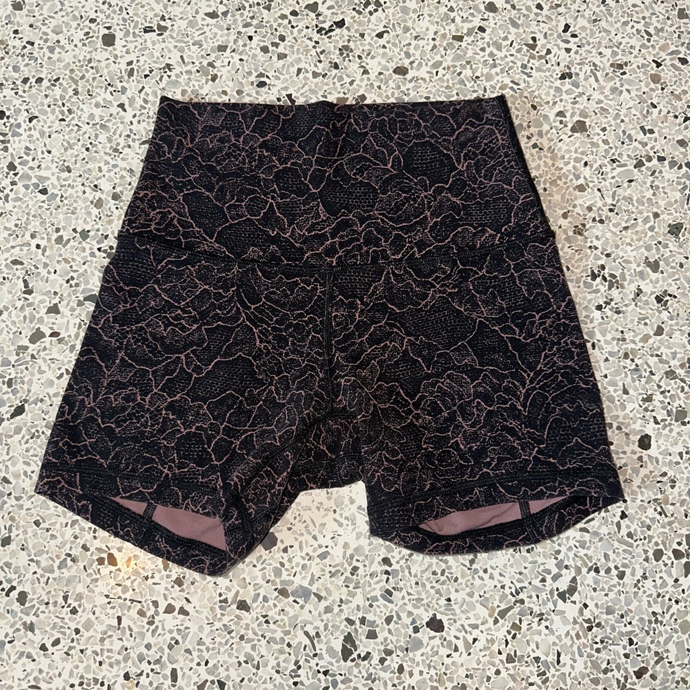 FLASH SALE lululemon athletica Black with Pink Floral Lace Athletic Shorts